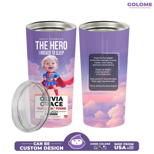 Personalized Supergirl Baby Tumbler – Custom CNN Breaking News Gift for Moms & Daughters